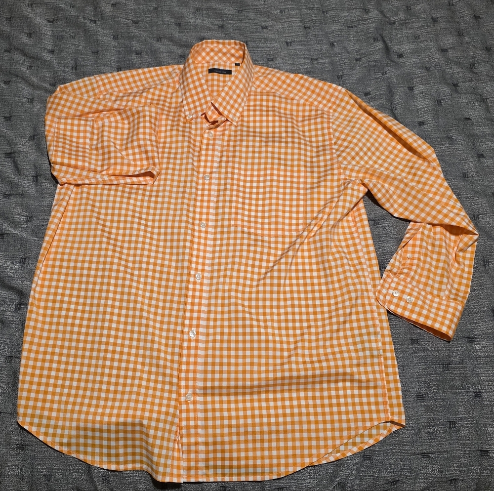 Vibrant Orange Gingham Men's Casual Shirt